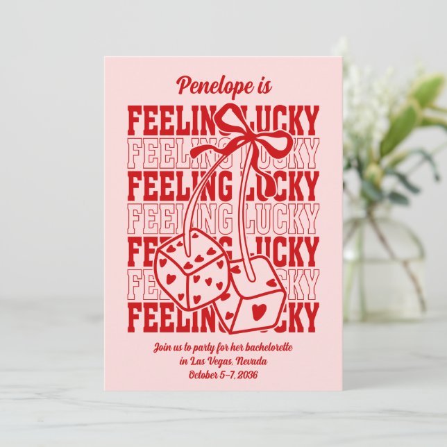 Lucky in Love Vegas Bachelorette Party Invitation (Standing Front)