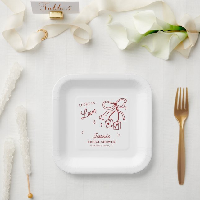Lucky in Love Vegas Casino Dice Bridal Shower Paper Plates (Wedding)