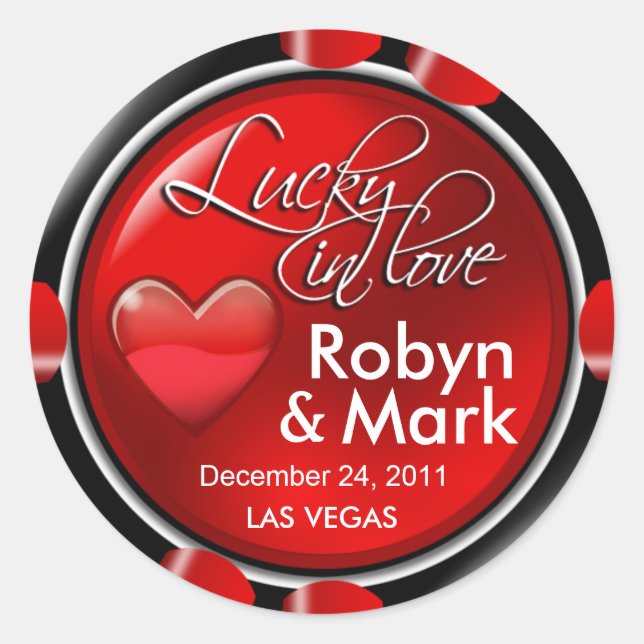 Lucky in Love Vegas Newlyweds Casino Chip Classic Round Sticker (Front)