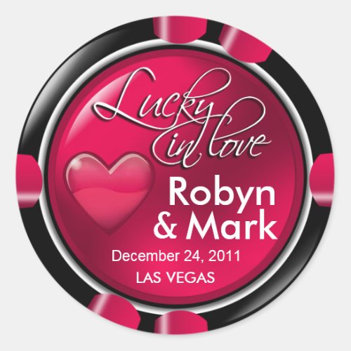 Lucky in Love Vegas Newlyweds Casino Chip Classic Round Sticker