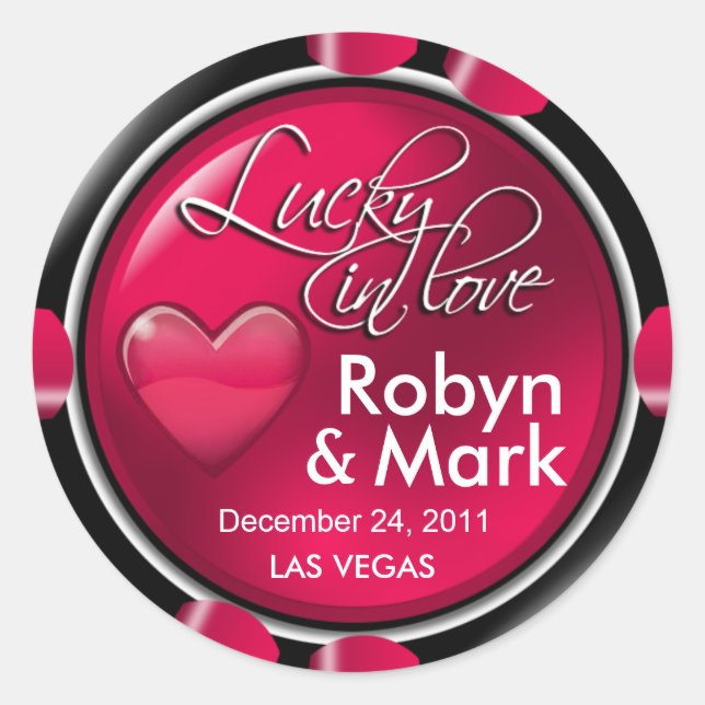Lucky in Love Vegas Newlyweds Casino Chip Classic Round Sticker (Front)