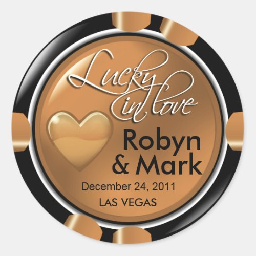 Lucky in Love Vegas Newlyweds Casino Chip Classic Round Sticker