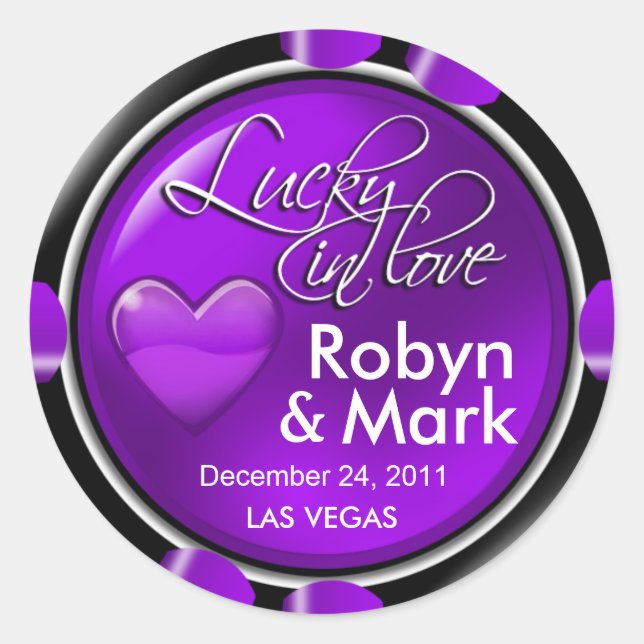 Lucky in Love Vegas Newlyweds Casino Chip Classic Round Sticker (Front)