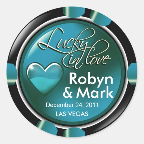 Lucky in Love Vegas Newlyweds Casino Chip Classic Round Sticker