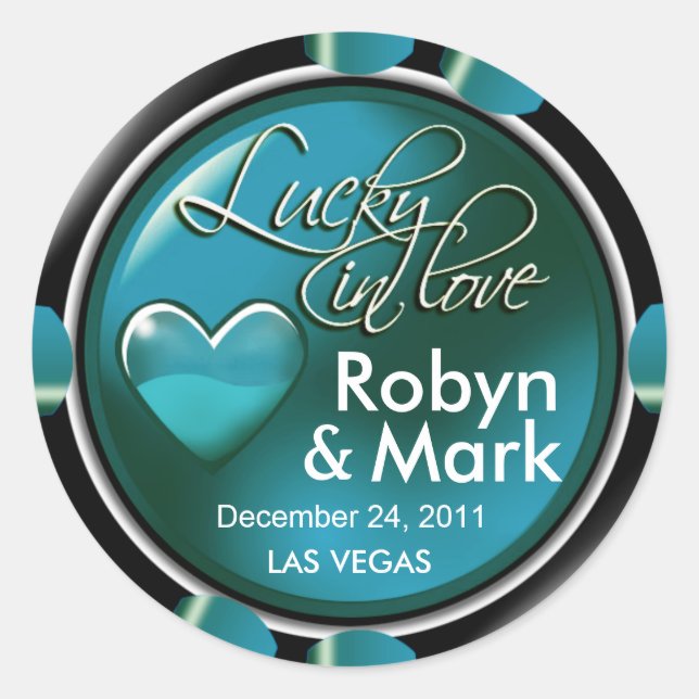 Lucky in Love Vegas Newlyweds Casino Chip Classic Round Sticker (Front)