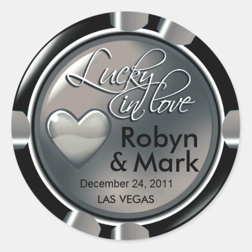 Lucky in Love Vegas Newlyweds Casino Chip Classic Round Sticker