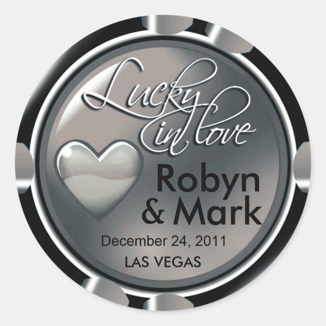 Lucky in Love Vegas Newlyweds Casino Chip Classic Round Sticker (Front)