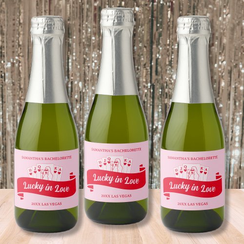 Lucky In Love Vibrant Pink  Red Bachelorette Sparkling Wine Label