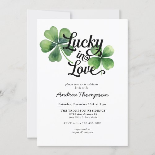 Lucky in Love  Watercolor Bridal Shower  Invitation