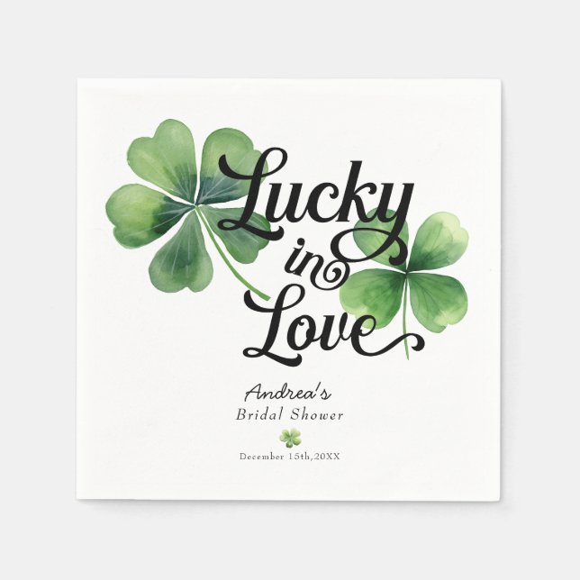 Lucky in Love | Watercolor Bridal Shower  Napkins (Front)