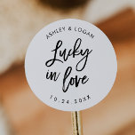 Lucky In Love Wedding Lottery Favor  Classic Round Sticker<br><div class="desc">Lucky In Love Wedding Lottery Favor Stickers</div>