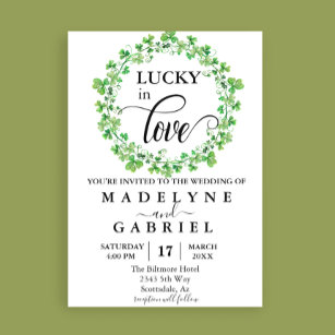 Lucky in Love Wedding St. Patrick's Day Clover  Invitation