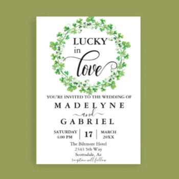 Lucky In Love Wedding St. Patrick's Day Clover  Invitation by ColorFlowCreations at Zazzle