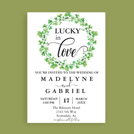 Lucky In Love Wedding St. Patrick's Day Clover  Invitation