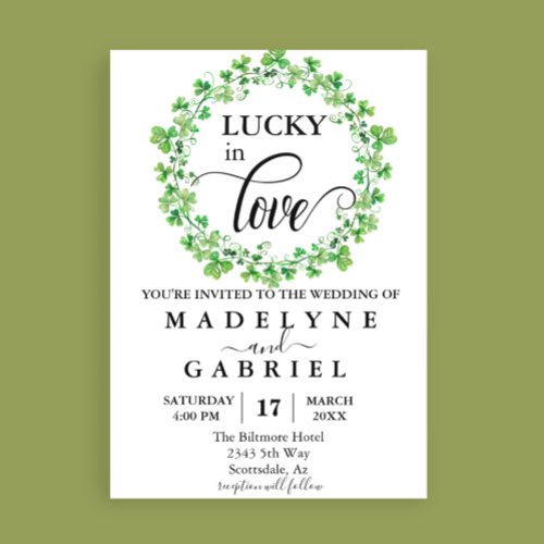 Lucky in Love Wedding St Patricks Day Clover  Invitation