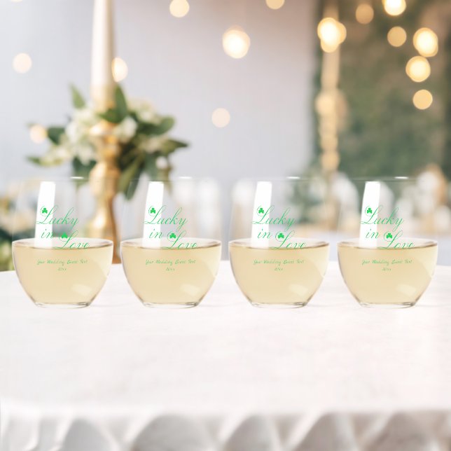 Lucky In Love Wedding Stemless Wine Glass (Insitu (Wedding))