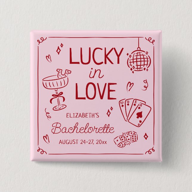 Lucky In Love Whimsical Hand Drawn Bachelorette Button (Front)