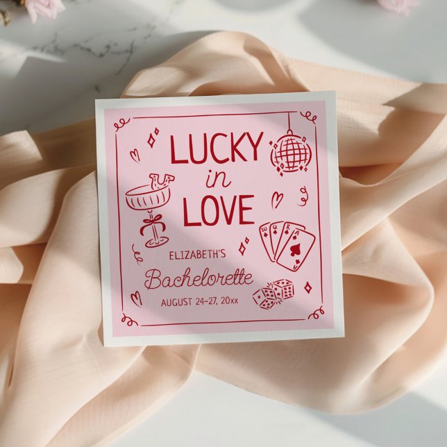 Lucky In Love Whimsical Hand Drawn Bachelorette Napkins (Creator Uploaded)
