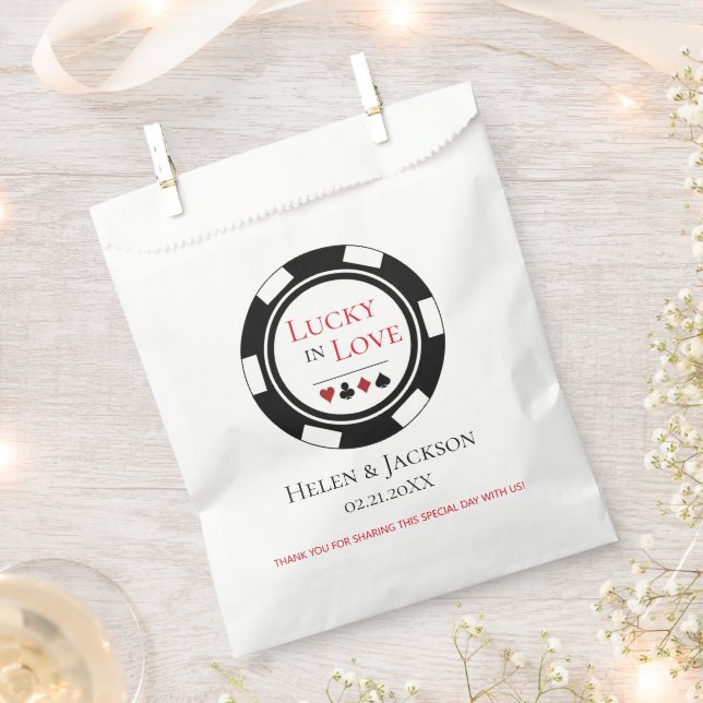 Lucky In Love White Black Poker Chip Wedding Favor Bag (Clipped)