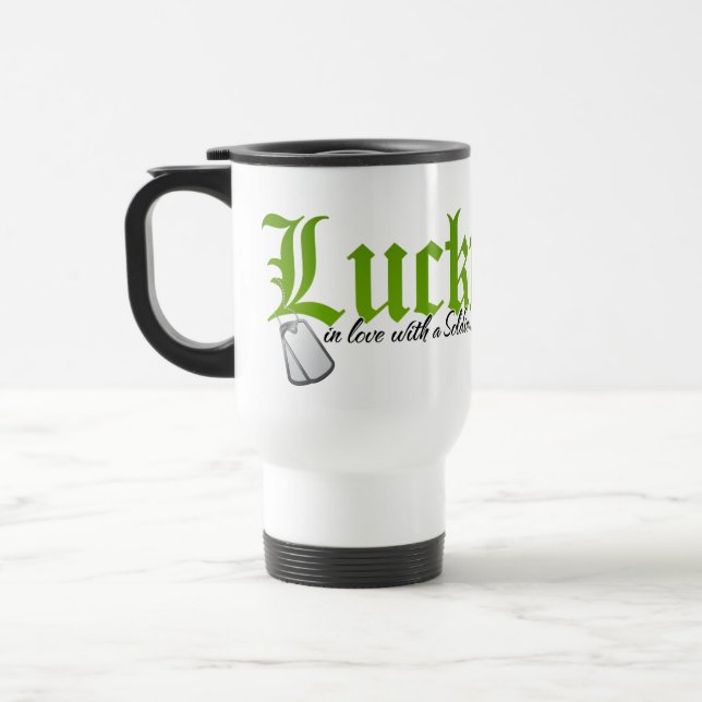 Lucky in love with a Soldier Travel Mug (Left)