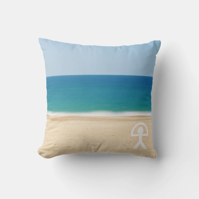 Lucky Indalo Man on Spanish Beach Throw Pillow (Front)