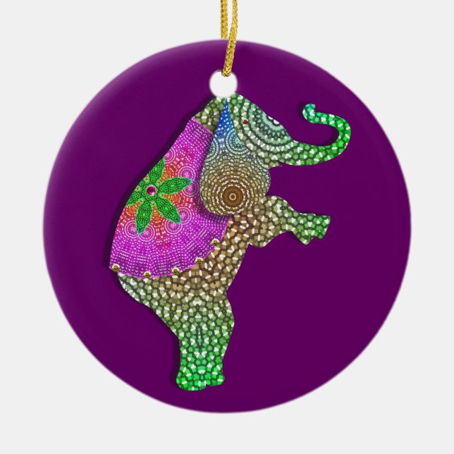 Lucky Indian Elephant in Rainbow Colors Ceramic Ornament (Front)