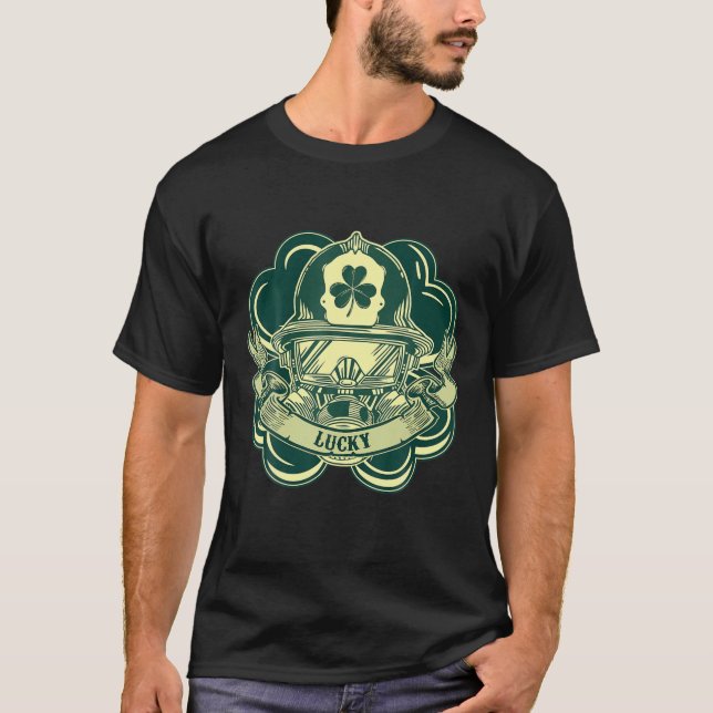 Lucky Irish American St Patricks Day Firefighter T-Shirt (Front)