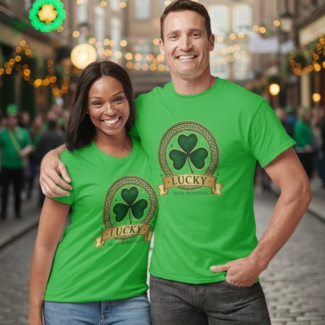 Lucky Irish Blessings Shamrock Badge T-Shirt (Creator Uploaded)