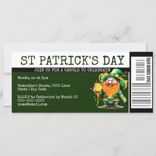 Lucky Irish boarding pass ticket St Patricks Day Invitation