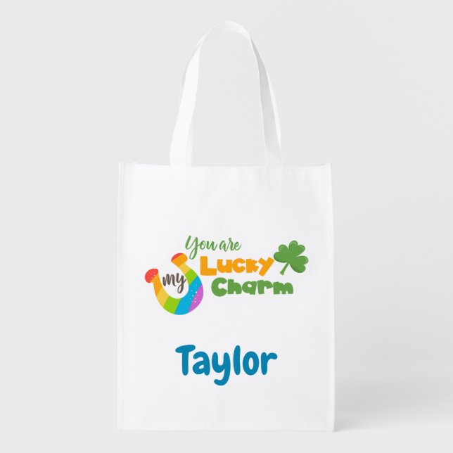 Lucky Irish Clover and horseshoe Reusable Grocery Bag (Front)