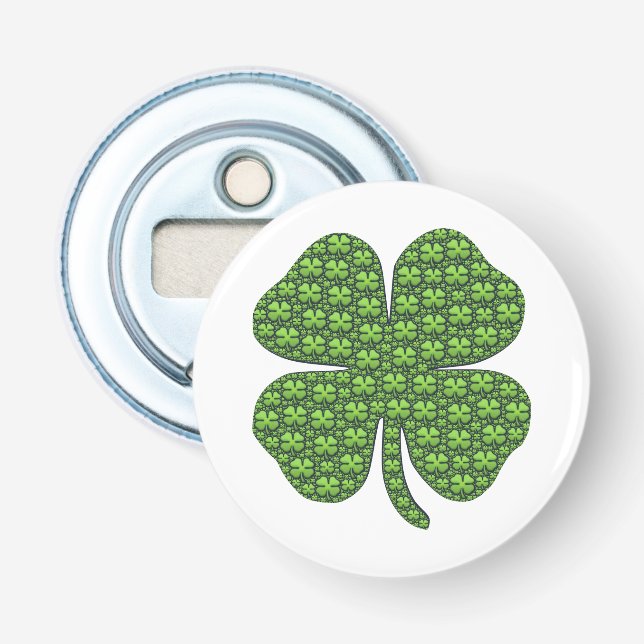 Lucky Irish Clover Button Bottle Opener (Front)
