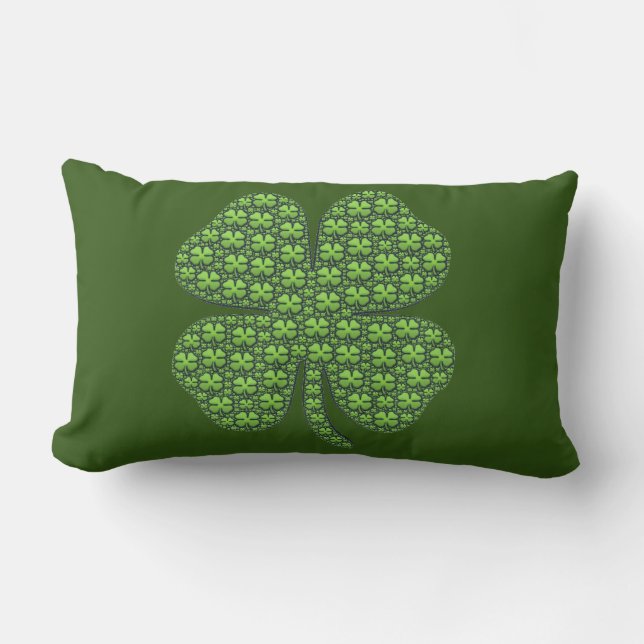 Lucky Irish Clover Dark Green Lumbar Pillow (Front)