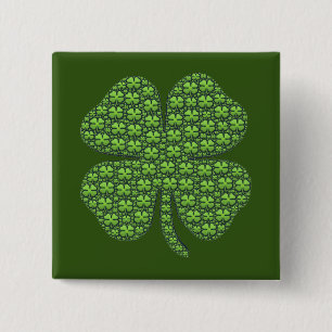 Lucky Irish Clover Dark Green Pinback Button