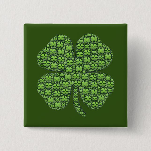 Lucky Irish Clover Dark Green Pinback Button (Front)