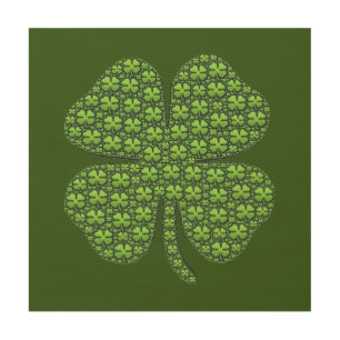 Lucky Irish Clover Dark Green Wood Wall Art