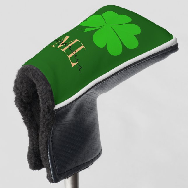 Lucky Irish Clover & Shamrock Golf monogrammed Head Cover (3/4 Front)