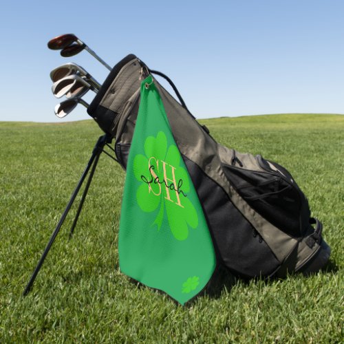 Lucky Irish Clover  Shamrock monogrammed  Golf Golf Towel