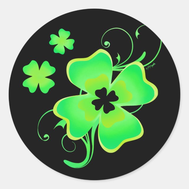 Lucky Irish Four Leaf Clover Classic Round Sticker (Front)