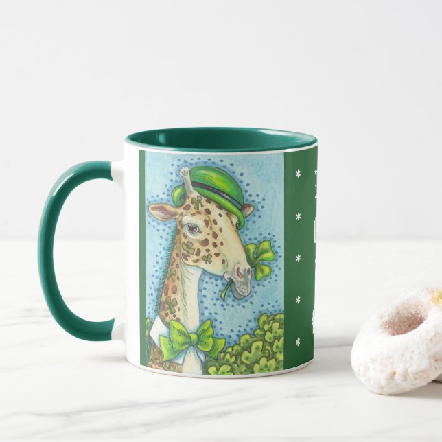 LUCKY IRISH GIRAFFE, ST. PATRICK'S DAY MUG (With Donut)