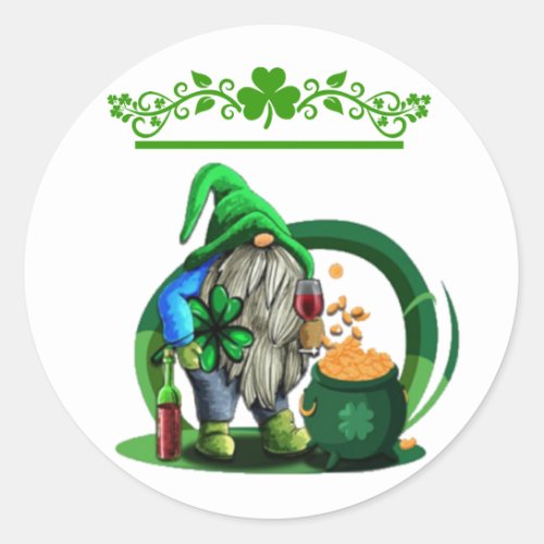 Lucky Irish Gnome St Patricks Day Classic Round Sticker