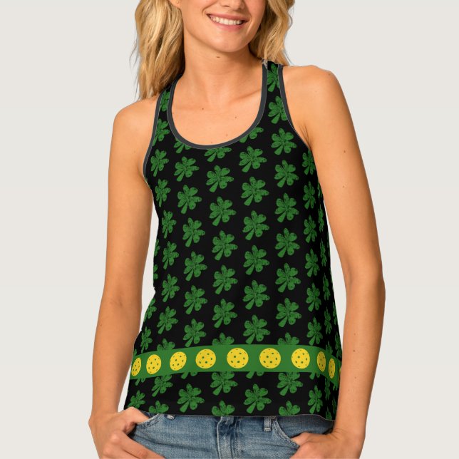 Lucky Irish Green Clover Funny Pickleball Print  Tank Top (Front)