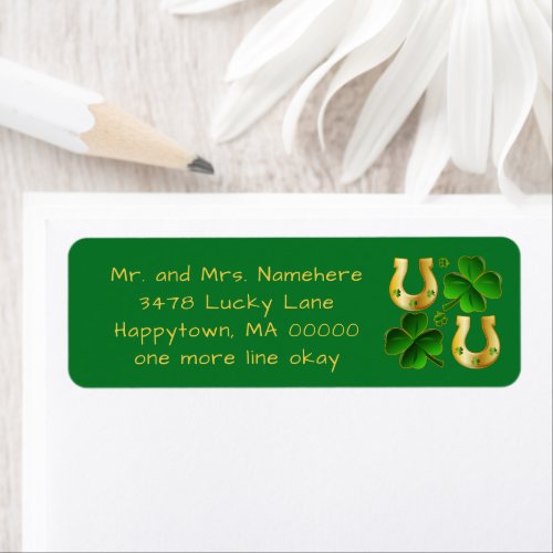 Lucky Irish Green Clover Horseshoes return address Label