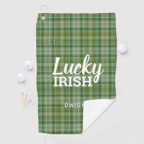 Lucky Irish Green Tartan Plaid Personalized Golf Towel
