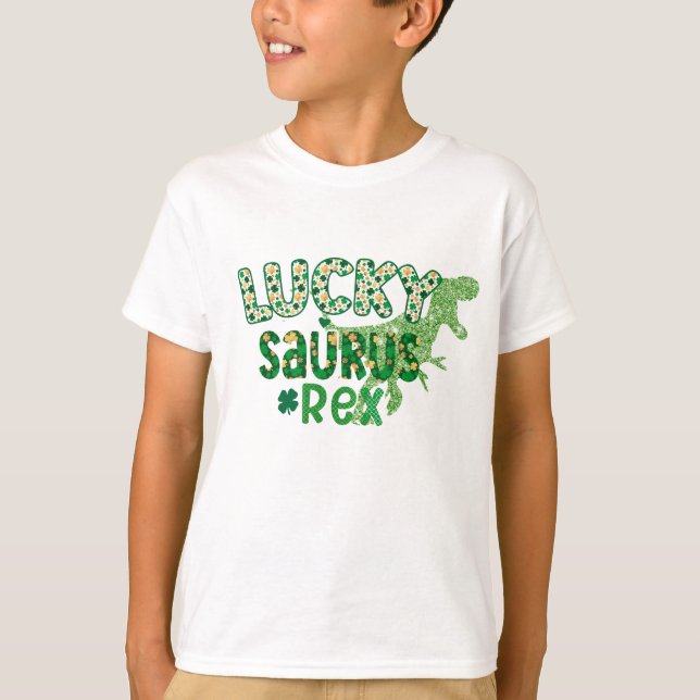 Lucky Irish Kids Saurus Rex Tee, Dinosaur Lover T-Shirt (Front)