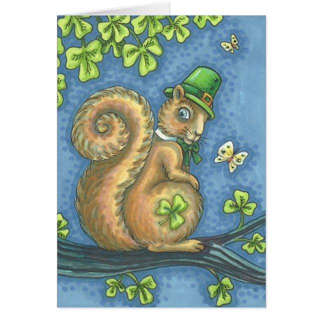 LUCKY IRISH LEPRECHAUN SQUIRREL GREETING CARD Vers (Front)