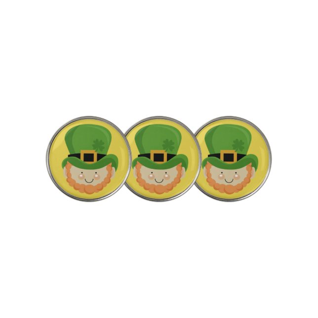 Lucky Irish leprechaun with shamrock in hat Golf Ball Marker (3 Up)
