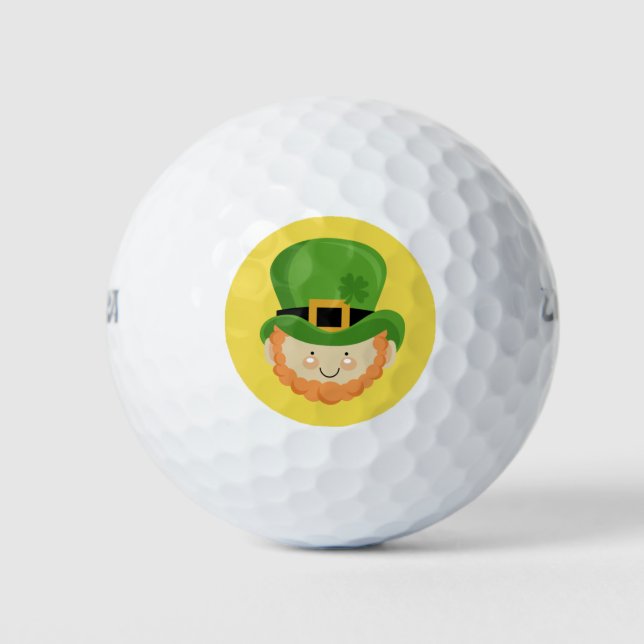 Lucky Irish Leprechaun with shamrock in his hat Golf Balls (Front)