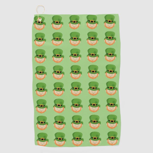 Lucky Irish Leprechaun with shamrock in his hat Golf Towel (Front)