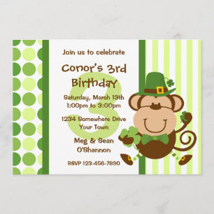 Lucky Irish Monkey Birthday Invitation