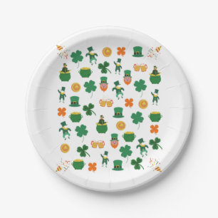 Lucky Irish pattern symbols, saint patrick's day  Paper Plates